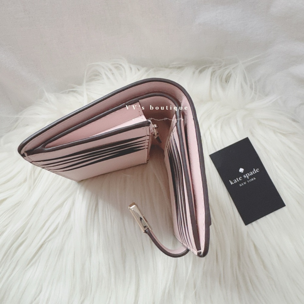 NWT Kate Spade Phoebe Medium Bifold Leather Turnlock Wallet Tiramisu Mouss KF534 - Picture 5 of 5